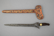 Kris with Sheath, Steel, wood, silver, gold. polychromy, Knife, Madurese, grip, Javanese, possibly Balinese