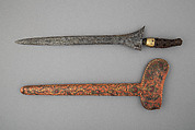 Kris with Sheath, Steel, wood, silver, gold. polychromy, Knife, Madurese, grip, Javanese, possibly Balinese