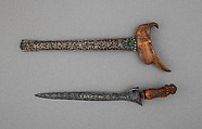 Kris with Sheath, Steel, wood, silver, brass, paste jewels, Madurese
