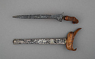 Kris with Sheath, Steel, wood, silver, brass, paste jewels, Madurese