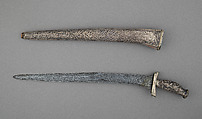 Kris with Sheath, Steel, wood, silver, paste jewels, Javanese