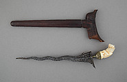Kris with Sheath, Steel, clam shell, wood, silver, Sumatran, Sumatera Selatan