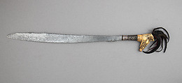 Sword (Mandau), Wood, horn, brass, hair, Bornean, Dyak