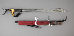 Sword (Mandau) with Scabbard, Tin, bone, hair, rattan, Dyak