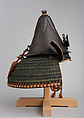 Helmet in the Shape of an Eggplant, Inscribed by Saotome Ietada (Japanese, Edo period, active early–mid-19th century), Iron, lacquer, copper, gold, copper-gold alloy (shakudō), silk, Japanese