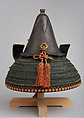 Helmet in the Shape of an Eggplant, Inscribed by Saotome Ietada (Japanese, Edo period, active early–mid-19th century), Iron, lacquer, copper, gold, copper-gold alloy (shakudō), silk, Japanese