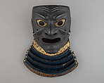 Mask (Sōmen) with Gorget, Iron, lacquer, gold, silk, Japanese