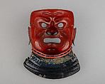 Mask (Sōmen) with Gorget, Iron, lacquer, gold, silk, Japanese