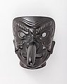 Mask in the Shape of a Mountain Demon's Face, Iron, lacquer, textile (silk), Japanese