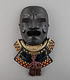Full Mask (Sōmen) depicting Crow-nosed Goblin (Tenqu) with Gorget, Iron, lacquer, leather, brass, textile, Japanese
