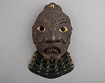 Mask (Ho-ate) with Gorget, gilt steel, leather, lacquer, copper, textile, Japanese