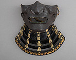 Half Mask (Menpō) with Gorget, Iron, lacquer, textile, Japanese