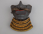Half Mask (Menpō) with Gorget, Iron, lacquer, silk, hair, Japanese