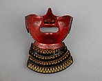 Half Mask (Menpō) with Gorget, Iron, lacquer, silk, hair, Japanese