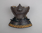Half Mask (Menpō) with Gorget, Iron, lacquer, silk, Japanese