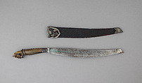 Knife (Bolo) with Sheath, Steel, horn, leather, silver, Philippine