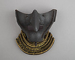 Half Mask with Gorget (Menpō), Iron, lacquer, leather, silk, Japanese