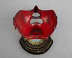 Half Mask with Gorget (Menpō), Iron, lacquer, leather, silk, Japanese