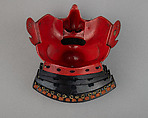 Half Mask (Menpō) with Gorget, Iron, lacquer, silk, hair, Japanese