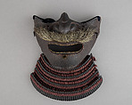 Half Mask (Menpō) with Gorget, Iron, lacquer, silk, hair, Japanese