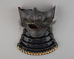 Half Mask (Menpō) with Gorget, Iron, lacquer, silk, hair, Japanese