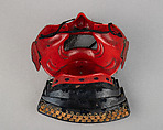 Half Mask (Menpō) with Gorget, Iron, lacquer, silk, hair, Japanese