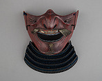 Half Mask (Menpō) with Gorget, Iron, lacquer, silk, hair, Japanese