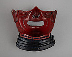 Half Mask (Menpō) with Gorget, Iron, lacquer, silk, hair, Japanese