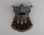 Half Mask (Menpō) with Gorget, Zenshō Fujiwara  Japanese, Iron, lacquer, silk, Japanese