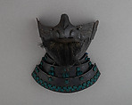 Half Mask (Menpō) with Gorget, Iron, lacquer, silk, hair, Japanese