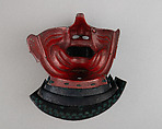Half Mask (Menpō) with Gorget, Iron, lacquer, silk, hair, Japanese