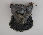 Half Mask (Menpō) with Mail Gorget, Iron, lacquer, leather, hemp, hair, Japanese