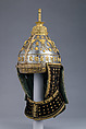 Ceremonial Helmet, Steel, copper, gold, silk, metallic thread, Chinese