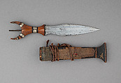 Dagger with Sheath, Steel, wood, cane (rattan), textile, brass, leather, twine, Philippine, Mindanao