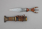 Dagger with Sheath, Steel, wood, cane (rattan), textile, brass, leather, twine, Philippine, Mindanao