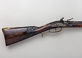 Flintlock Gun of Emperor Charles VI (1685–1740), Johann Sebastian Hauschka (German, Wolfenbüttel, active ca. 1720–75), Steel, wood (walnut), brass, gold, mother-of-pearl, paint, German, Wolfenbüttel