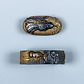Sword-Hilt Collar and Pommel (Fuchigashira), Inscribed by Ishiguro Koreyoshi (Japanese, active 19th century), Gold, copper-gold alloy (shakudō), copper-silver alloy (shibuichi), copper, Japanese