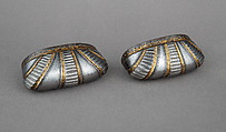 Toe Caps for a Pair of Foot Defenses (Sabatons), Steel, gold, German