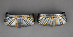Toe Caps for a Pair of Foot Defenses (Sabatons), Steel, gold, German