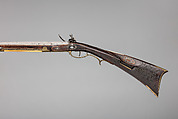 Flintlock Longrifle, Jacob Kuntz (American, Allentown, Pennsylvania 1780–1876 Philadelphia, Pennsylvania), Wood (maple), steel, iron, brass, silver, bone, horn, American, Philadelphia