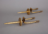 Pair of Prick Spurs, Iron alloy, gold, Moroccan