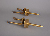 Pair of Prick Spurs, Iron alloy, gold, Moroccan