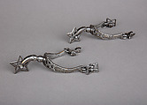 Pair of Rowel Spurs, Iron alloy, silver, gold, German