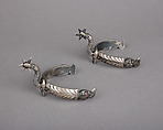 Pair of Rowel Spurs, Copper alloy, silver, glass, Danish