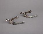 Pair of Rowel Spurs, Copper alloy, silver, iron, American