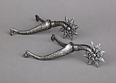 Two Rowel Spurs, Iron alloy, silver, copper alloy, German