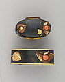 Sword-Hilt Collar and Pommel (Fuchigashira), Copper-gold alloy (shakudō), gold, coral, Japanese