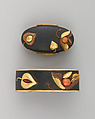 Sword-Hilt Collar and Pommel (Fuchigashira), Copper-gold alloy (shakudō), gold, coral, Japanese