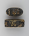 Sword-Hilt Collar and Pommel (Fuchigashira), Copper-gold alloy (shakudō), gold, silver, copper, Japanese