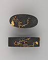 Sword-Hilt Collar and Pommel (Fuchigashira), Copper-gold alloy (shakudō), gold, coral, Japanese